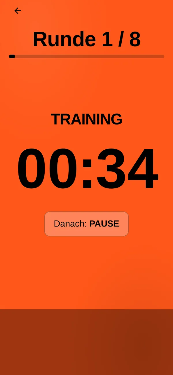 HIIT FLOW Timer in der Trainingsphase mit großen Ziffern